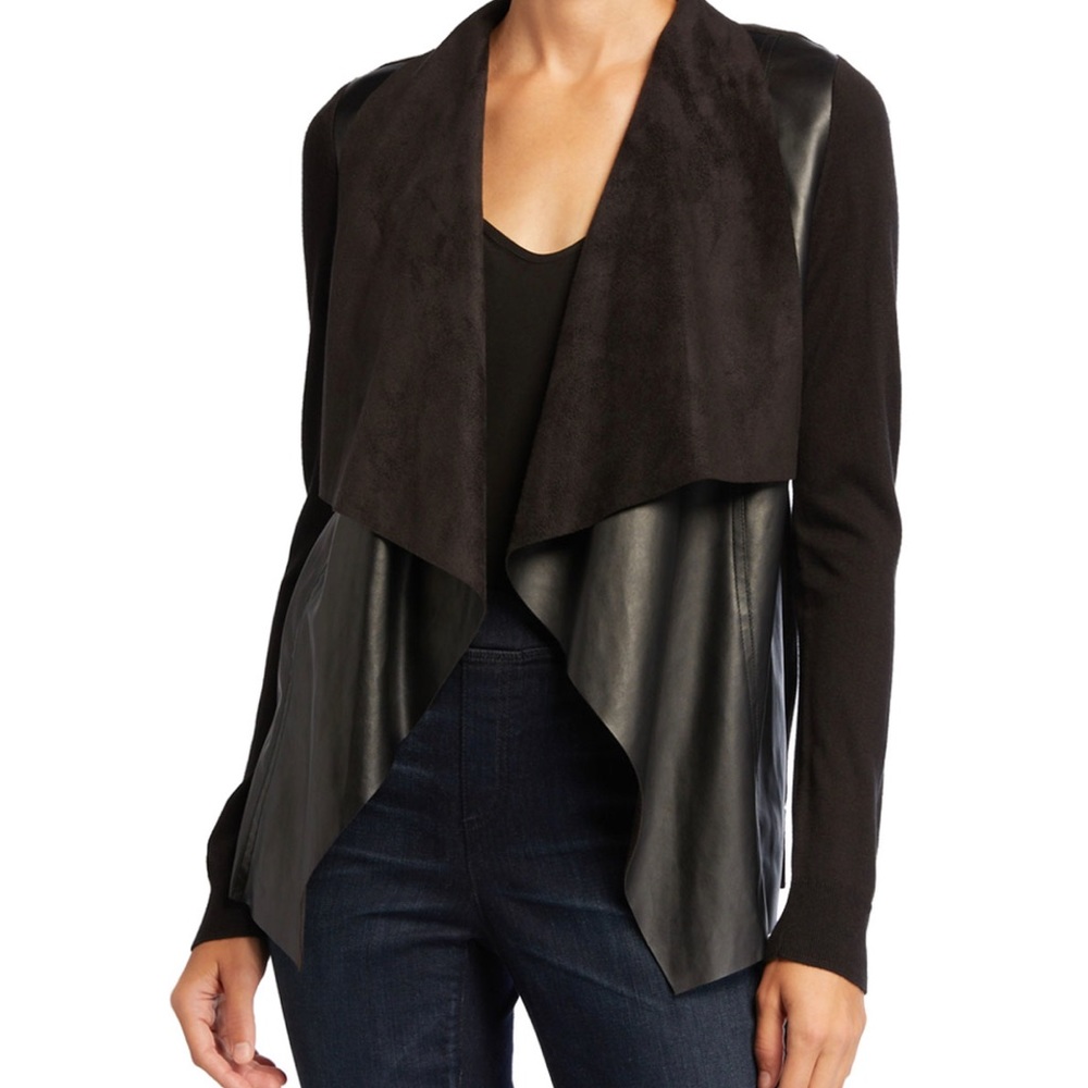 MICHAELKORS Black Faux Leather Drape Front Sweater